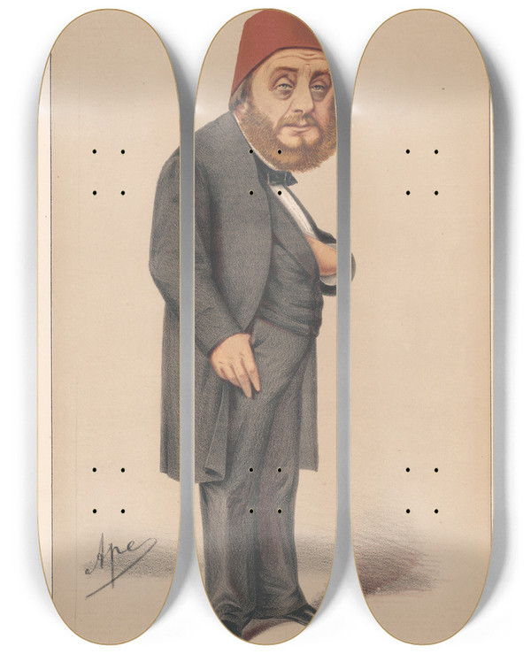 Triptych art skateboard deck of Carlo Pellegrini Ambassadors Of England The Most Interesting Of All The Diplomatic Corps In London Mr Musurus 4 February 1871 by Carlo Pellegrini (1839-1889)