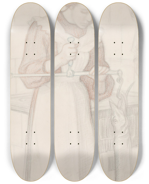 Triptych art skateboard deck of Eero Jrnefelt Weighing The Pike_3 by Eero Jarnefelt (1863-1937)