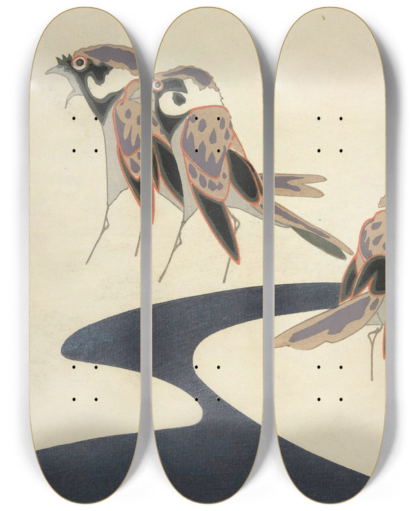 Triptych art skateboard deck of Ogino Issui Y Sketchbook Y Manga Pl37 by Ogino Issui (1900-1910)
