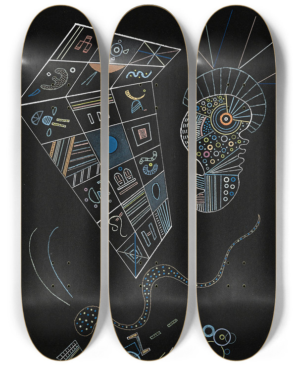 Triptych art skateboard deck of Wassily Kandinsky Ohne Titel_5 by Wassily Kandinsky (1866-1944)