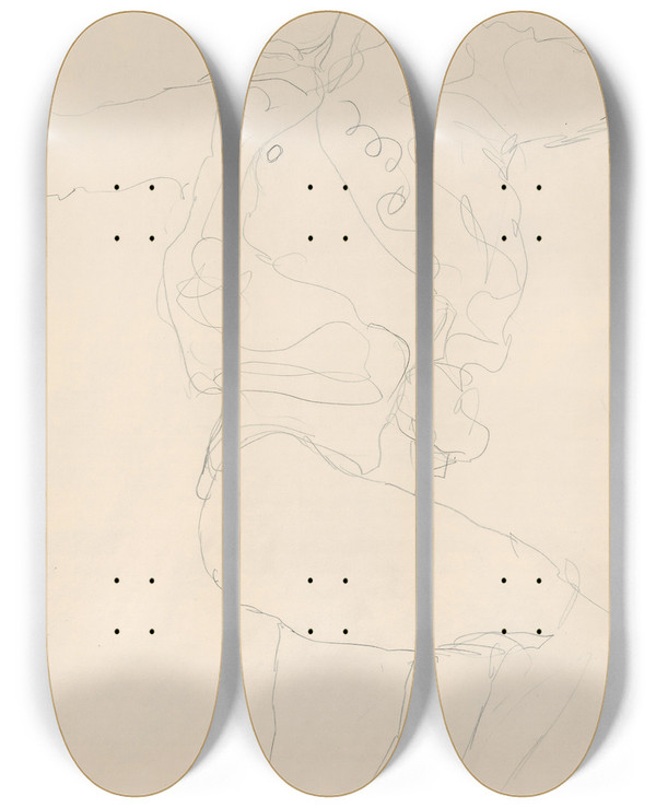 Triptych art skateboard deck of Gustav Klimt Dancing Woman With Cape by Gustav Klimt (1862-1918)