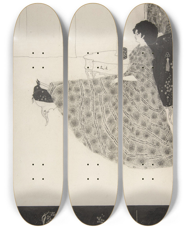 Triptych art skateboard deck of Aubrey Vincent Beardsley Madame Rjane by Aubrey Vincent Beardsley (1872-1898)