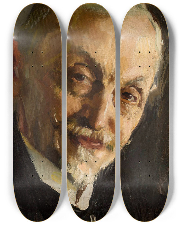 Triptych art skateboard deck of Konrad Krzyanowski Portrait Of Doctor Kazimierz Mazaraki by Konrad Krzyzanowski (1872-1922)