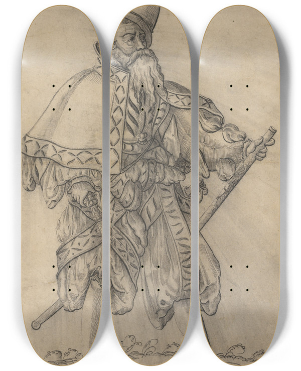 Triptych art skateboard deck of Jost Amman An Officer Of The Rank Of Oberster Feldprofoss In The Imperial Army by Jost Amman (1539-1591)