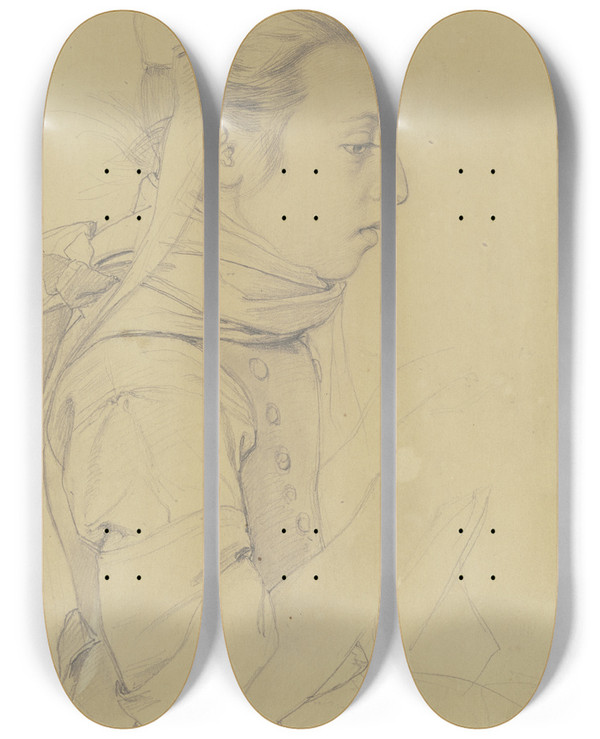Triptych art skateboard deck of Jakob Becker Bauernmdchen Im Profil Nach Rechts by Jakob Becker (1810-1872)