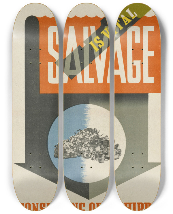 Triptych art skateboard deck of Abram Games Salvage Is Vital In Conserving Out Shipping by Abram Games (1914-1996)