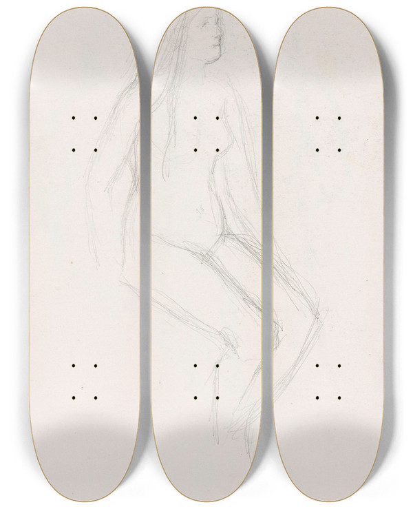 Triptych art skateboard deck of Signe Scheel Kvinneakt_4 by Signe Scheel (1860-1942)