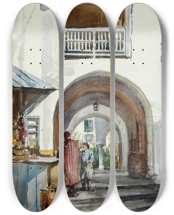 Triptych art skateboard deck of Laure Brouardel Exposition De 1900 Pavillon De La Tunisie_2 by Laure Brouardel (1852-1935)