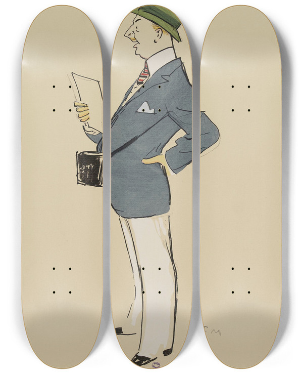 Triptych art skateboard deck of Georges Goursat Sem Le Duc Decazes by Georges Goursat (Sem) (1863-1934)