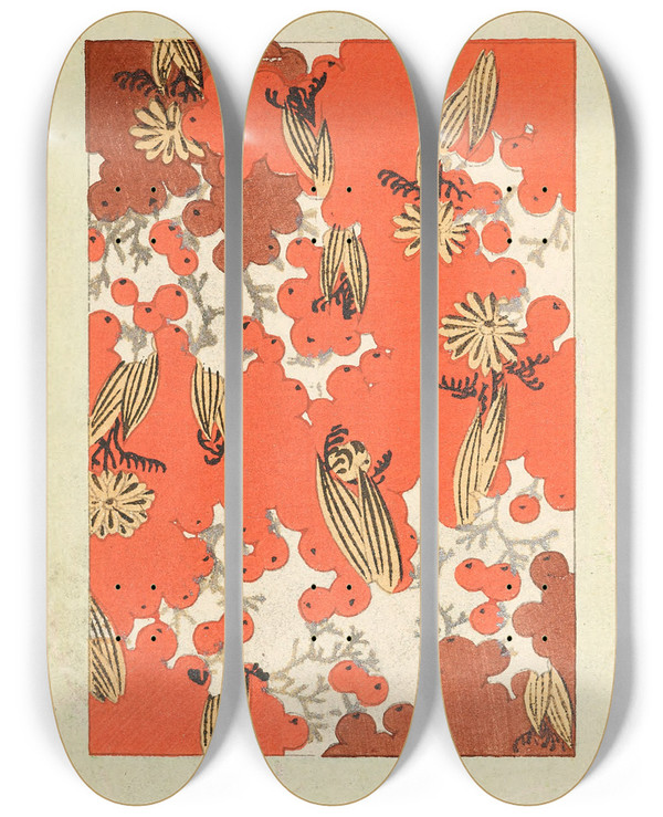 Triptych art skateboard deck of Korin Furuya Editor Bijutsukai Pl90 by Korin Furuya (Editor) (1875-1910)