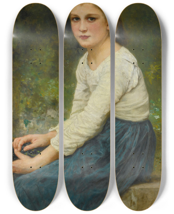 Triptych art skateboard deck of William Bouguereau Jeune Fille Aux Raisins by William Bouguereau (1825-1905)