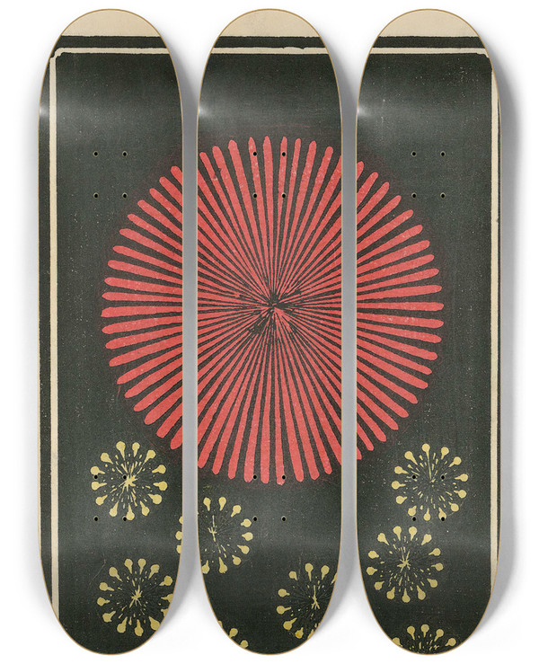 Triptych art skateboard deck of Jinta Hirayama Night Fireworks No 57 by Jinta Hirayama (19-)