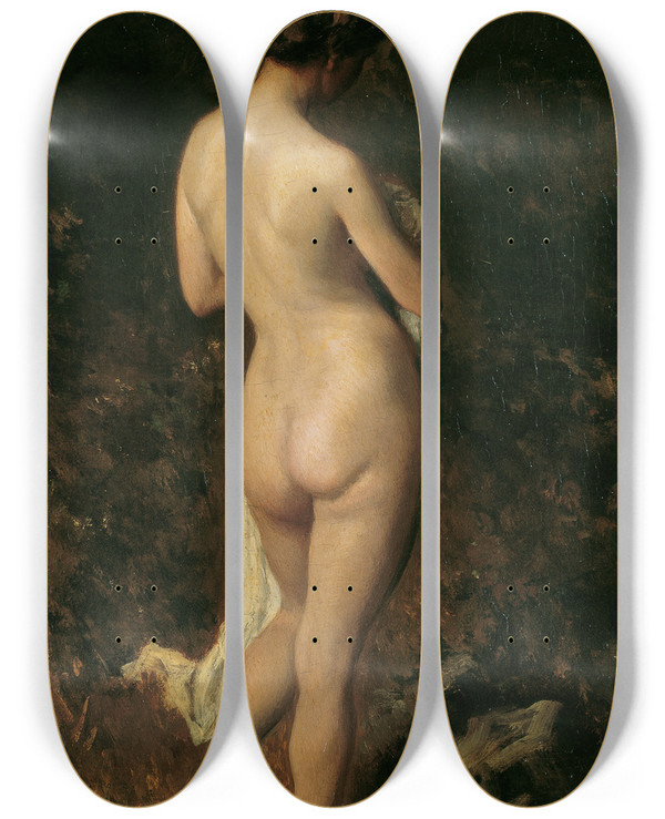 Triptych art skateboard deck of August Von Pettenkofen Badende by August Von Pettenkofen (1822-1889)