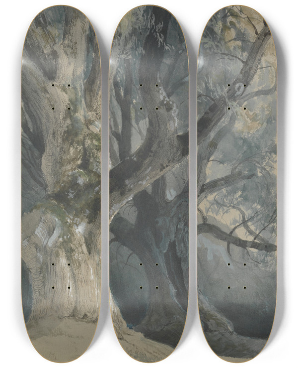 Triptych art skateboard deck of David Roberts Trees In Northwick Park by David Roberts (1796-1864)