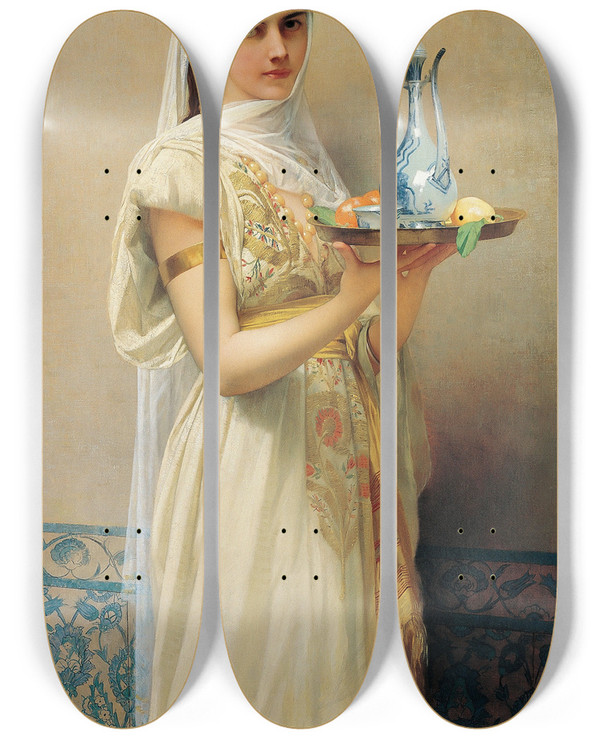 Triptych art skateboard deck of Jules Joseph Lefebvre Servant by Jules Joseph Lefebvre (1836-1911)