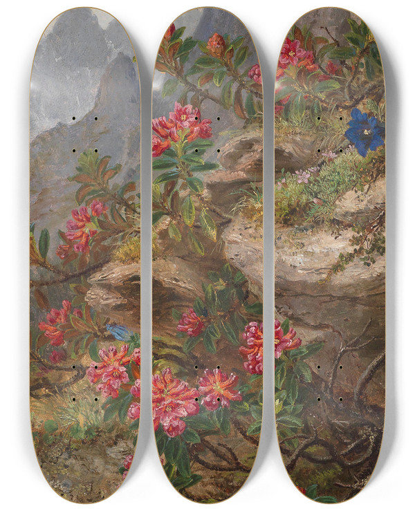 Triptych art skateboard deck of Anna Stainerknittel Alpenblumen_1 by Anna Stainer-Knittel (1841-1915)