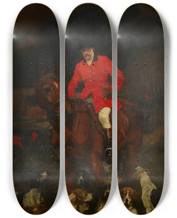 Triptych art skateboard deck of Charles Wellington Furse A Portrait Of Lord R Alison Johnson On Horseback With His Hounds Ready To Set Out by Charles Wellington Furse (1868-1904)