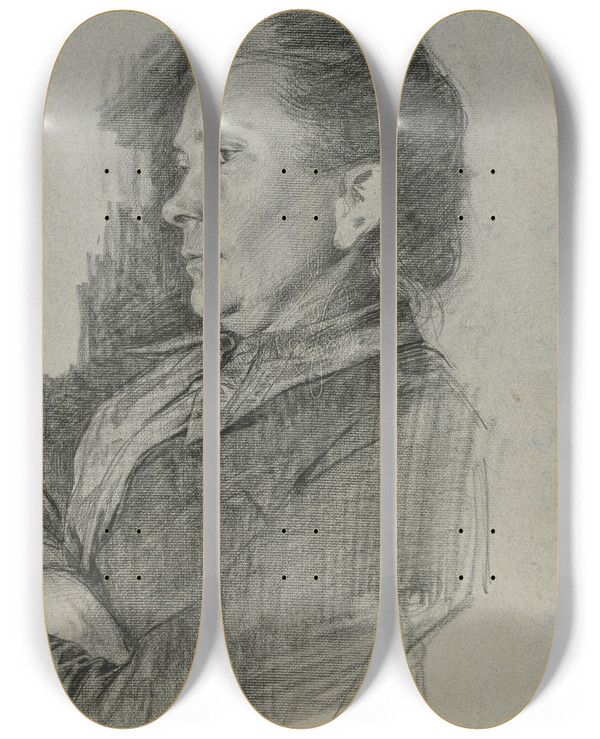 Triptych art skateboard deck of Fritz Boehle Bildnis Der Mutter Des Knstlers by Fritz Boehle (1873-1916)