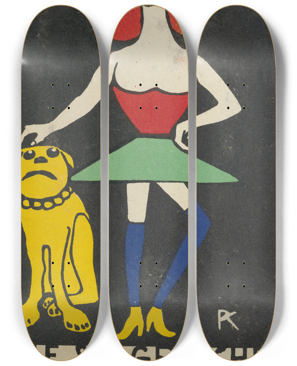 Triptych art skateboard deck of Rudolf Kalvach The Victorious Die Siegreichen by Rudolf Kalvach (1883-1932)