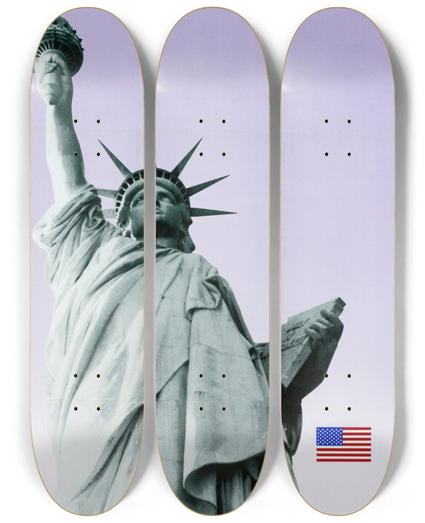 Triptych art skateboard deck of Us Information Agency Poster Featuring The Statue Of Liberty by U S Information Agency (1953-1999)