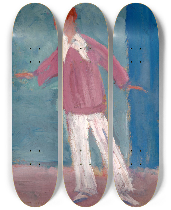 Triptych art skateboard deck of Ernst Schiess Gesticulating Actor by Ernst Schiess (1872-1919)