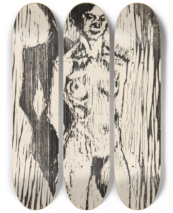Triptych art skateboard deck of Ludvig Karsten Nude by Ludvig Karsten (1876-1926)