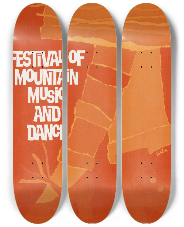 Triptych art skateboard deck of Us Information Agency Festival Of Mountain Music And Dance by U S Information Agency (1953-1999)