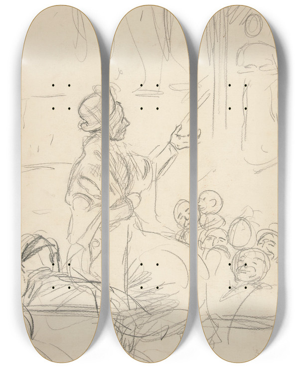 Triptych art skateboard deck of Edwin Austin Abbey Group Of Figures_2 by Edwin Austin Abbey (1852-1911)