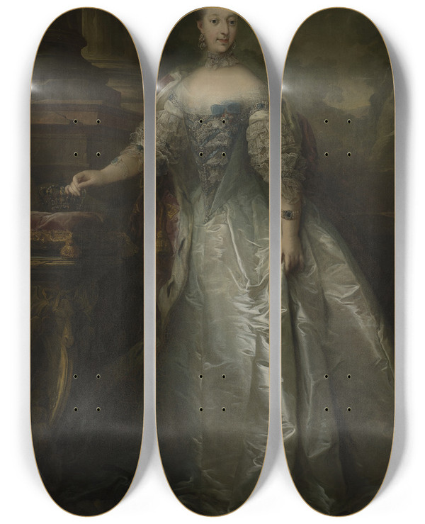 Triptych art skateboard deck of Carl Gustaf Pilo Juliane Marie Queen Of Denmark by Carl Gustaf Pilo (1711-1793)