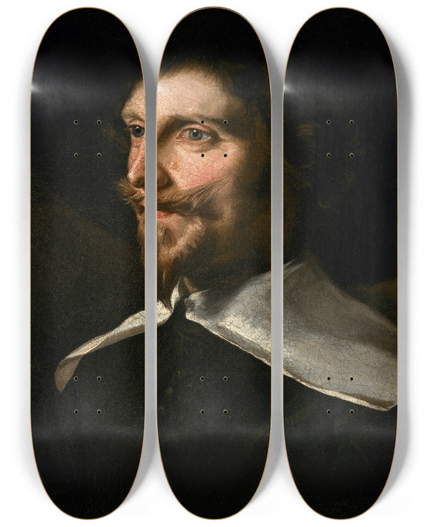 Triptych art skateboard deck of Abraham De Vries Portrait Of A Man In A Hat by Abraham de Vries (1585-1650)