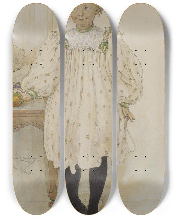 Triptych art skateboard deck of Carl Larsson Martha Winslow by Carl Larsson (1853-1919)