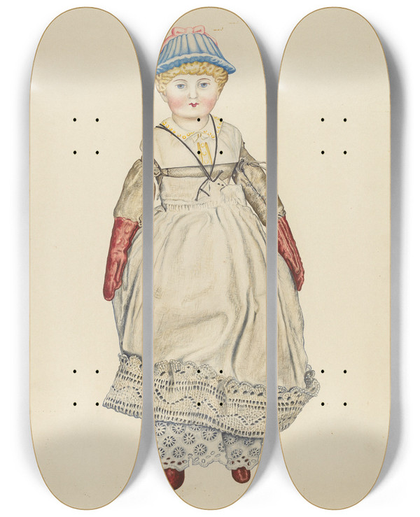 Triptych art skateboard deck of Lelah Nelson Doll With China Head by Lelah Nelson