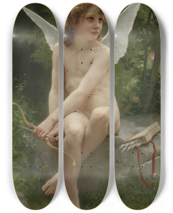 Triptych art skateboard deck of William Bouguereau Amour Lafft by William Bouguereau (1825-1905)