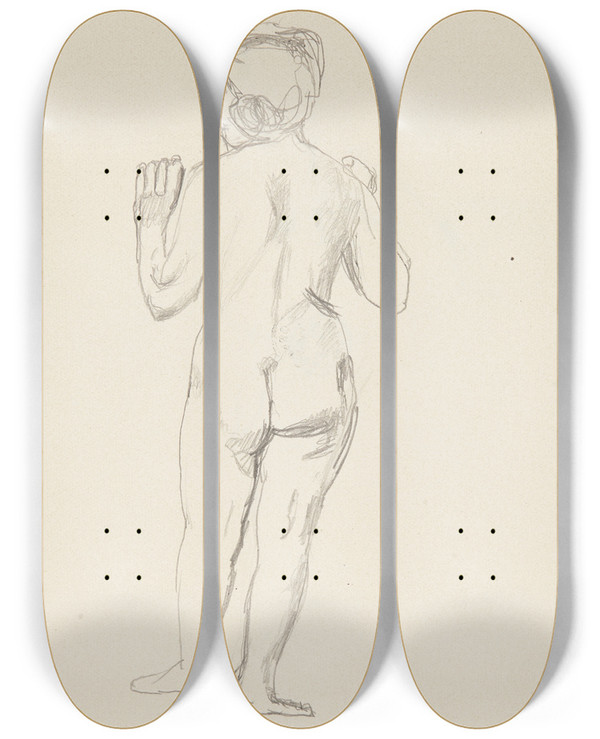 Triptych art skateboard deck of Adolf Sternschuss Akt Stojcej Kobiety_12 by Adolf Sternschuss (1873-1915)