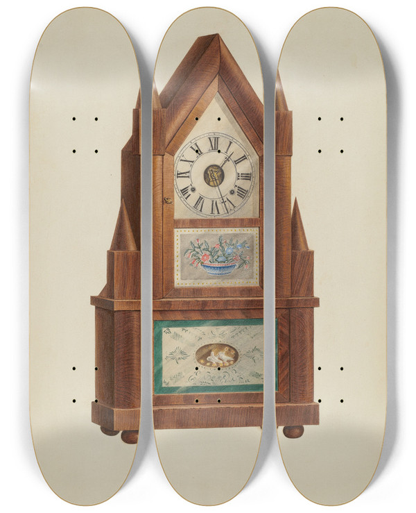 Triptych art skateboard deck of Lorenz Rothkranz Shelf Clock by Lorenz Rothkranz