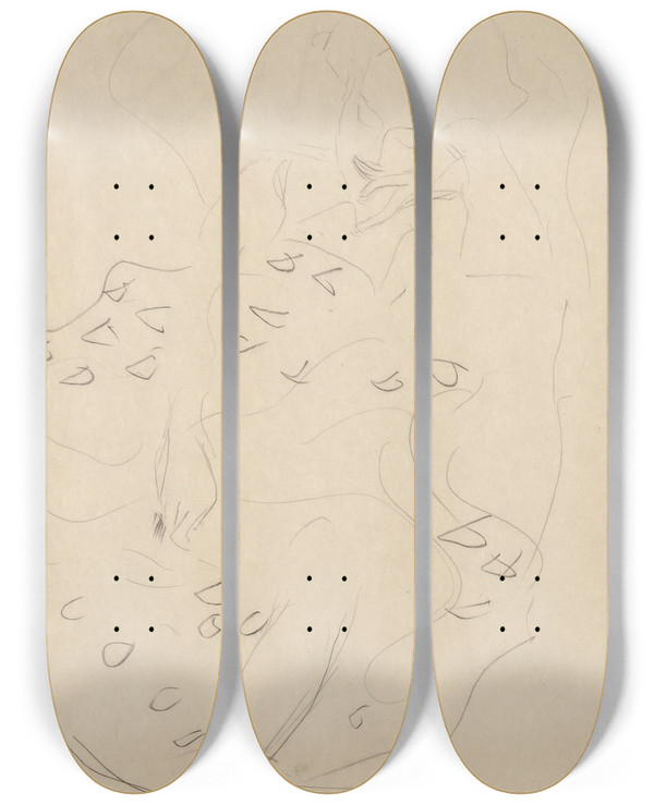 Triptych art skateboard deck of Gustav Klimt Girl Seated In A Chair by Gustav Klimt (1862-1918)