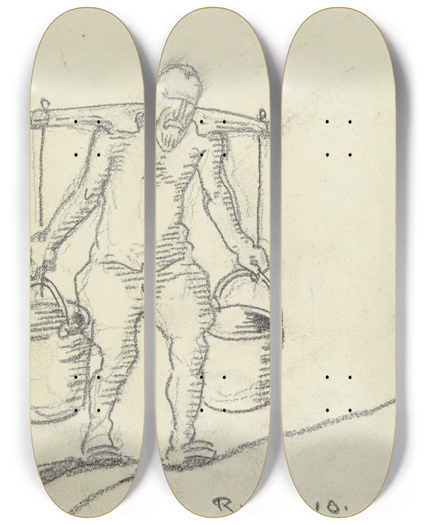Triptych art skateboard deck of Rudolf Gudden Donkey Rider by Rudolf Gudden (1863-1935)