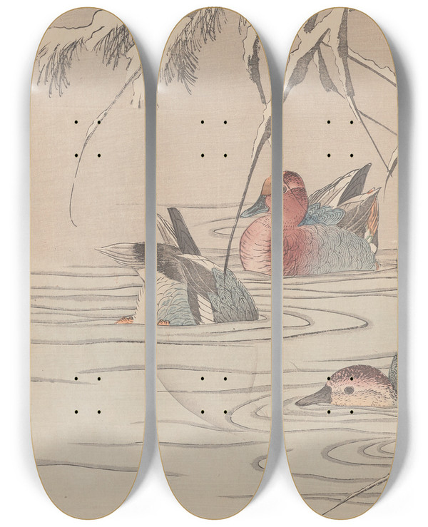 Triptych art skateboard deck of Imao Keinen Keinen Kach Gafu Pl155 by Imao Keinen (1845-1924)
