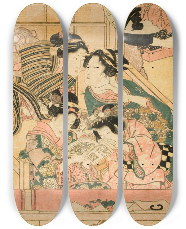 Triptych art skateboard deck of Utagawa Kunisada Toyokuni Iii Young Women In A Theater Balcony by Utagawa Kunisada (Toyokuni III) (1786-1865)