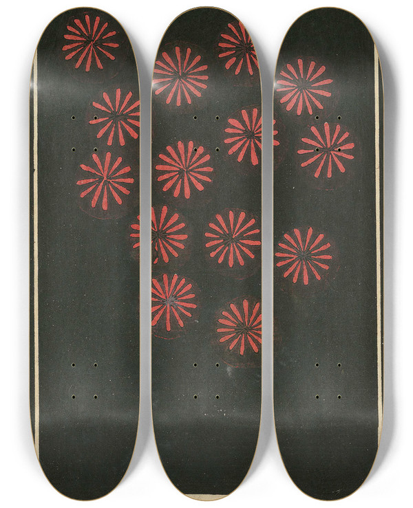 Triptych art skateboard deck of Jinta Hirayama Night Fireworks No 46 by Jinta Hirayama (19-)