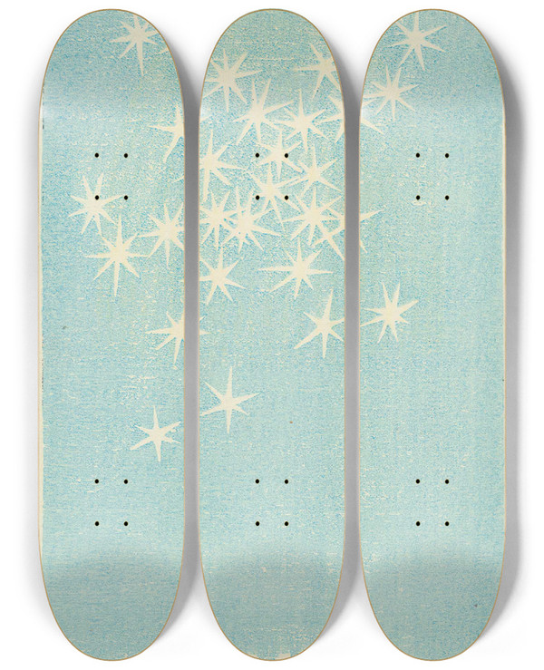 Triptych art skateboard deck of Jinta Hirayama Illustrated Catalogue Of Daylight Bomb Shells No 48 by Jinta Hirayama (19-)