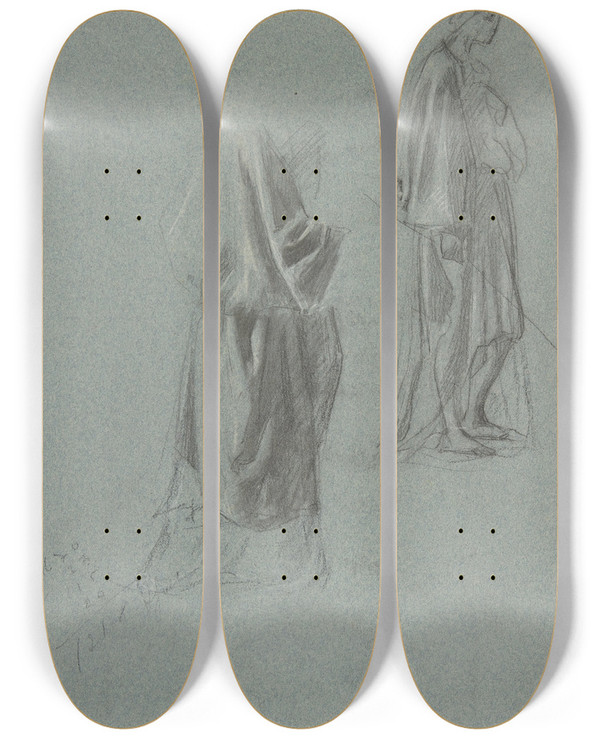 Triptych art skateboard deck of Anselm Feuerbach Drapery Studies_1 by Anselm Feuerbach (1829-1880)