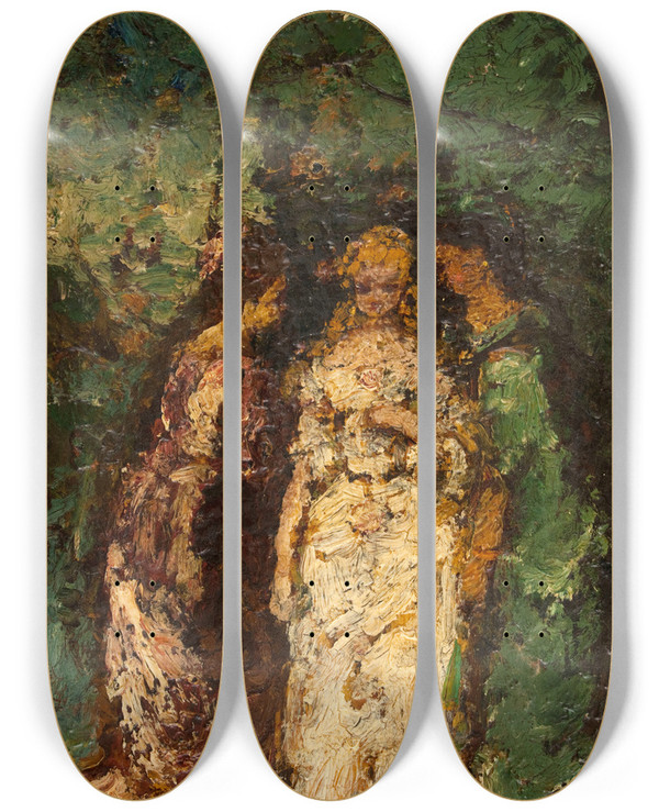 Triptych art skateboard deck of Adolphe Monticelli Trois Femmes Sous Les Arbres by Adolphe Monticelli (1824-1886)