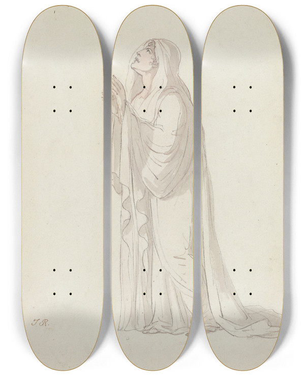 Triptych art skateboard deck of Thomas Rowlandson Antique Figure by Thomas Rowlandson (1756-1827)
