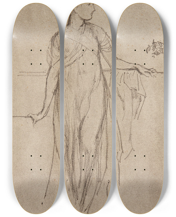 Triptych art skateboard deck of James Abbott Mcneill Whistler Study_2 by James Abbott Mcneill Whistler (1834-1903)