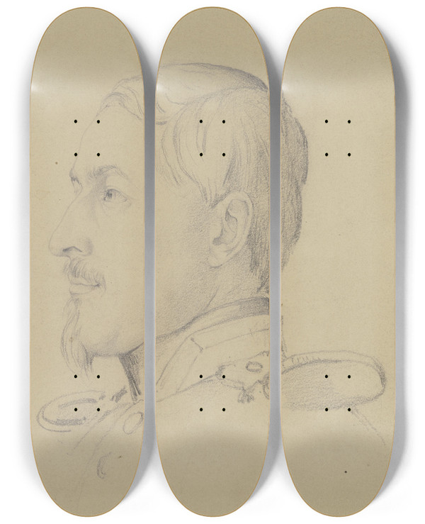 Triptych art skateboard deck of Johann Nepomuk Rauch Franzsischer Offizier Im Profil Nach Links by Johann Nepomuk Rauch (1804-1847)