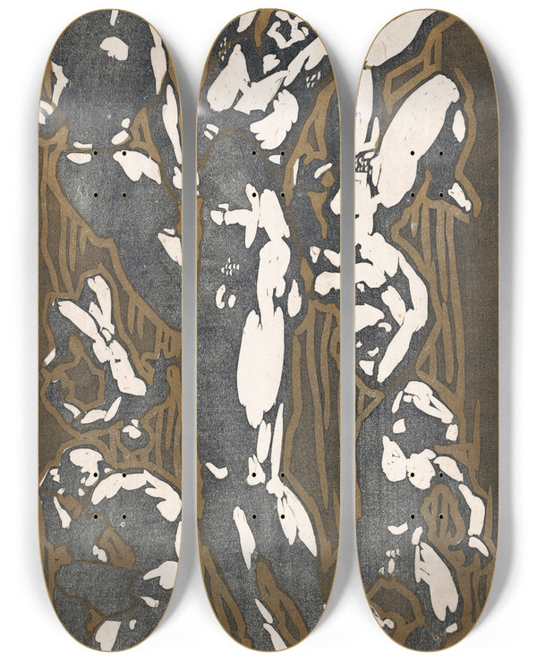 Triptych art skateboard deck of Reijer Stolk Naakte Figuren In Verschillende Houdingen by Reijer Stolk (1896-1945)