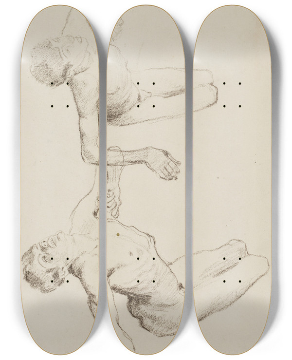 Triptych art skateboard deck of Jzef Mehoffer Studies On The Character Of St Sebastian by Jozef Mehoffer (1869-1946)