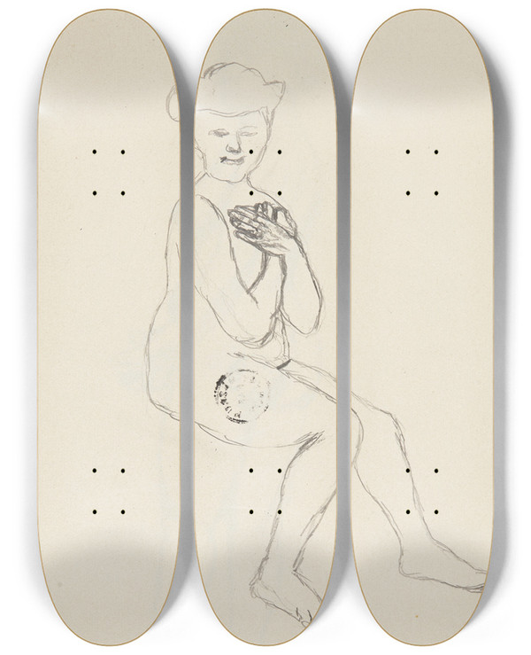 Triptych art skateboard deck of Adolf Sternschuss Akt Siedzcej Kobiety Zasaniajcej Skrzyowanymi Domi Biust by Adolf Sternschuss (1873-1915)