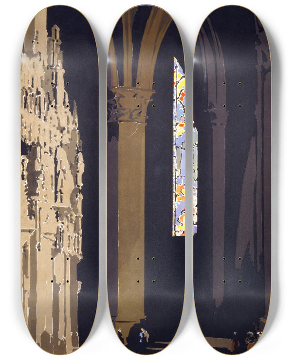 Triptych art skateboard deck of Adolph Treidler Religious Books Build Character by Adolph Treidler (1886-1981)